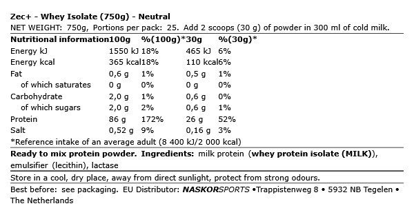 ZEC+ - WHEY ISOLATE - 750 G ZEC+ - WHEY ISOLATE - 750 G