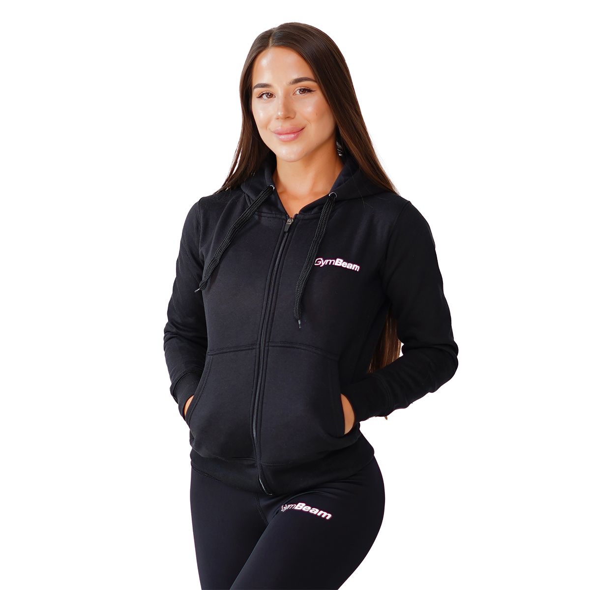 GYMBEAM - ZIPPER HOODIE BLACK NŐI PULÓVER - FEKETE