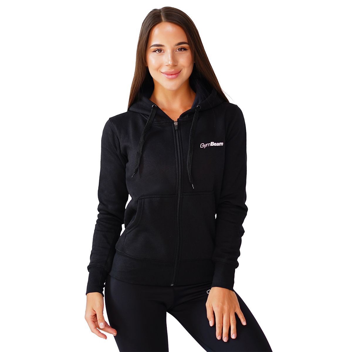 GYMBEAM - ZIPPER HOODIE BLACK NŐI PULÓVER - FEKETE