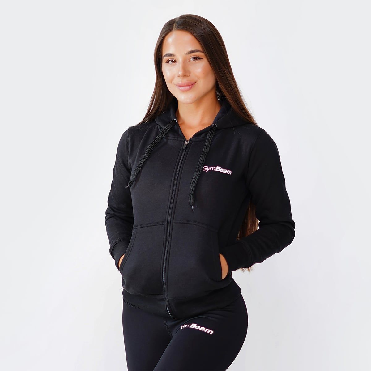 GYMBEAM - ZIPPER HOODIE BLACK NŐI PULÓVER - FEKETE