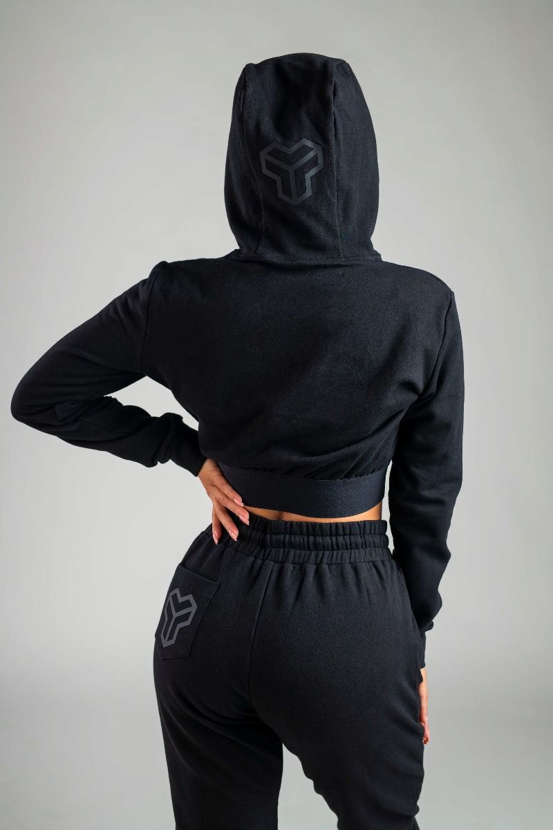 GYMBEAM - STRIX - ESSENTIAL CROPPED BLACK NŐI KAPUCNIS PULÓVER - FEKETE