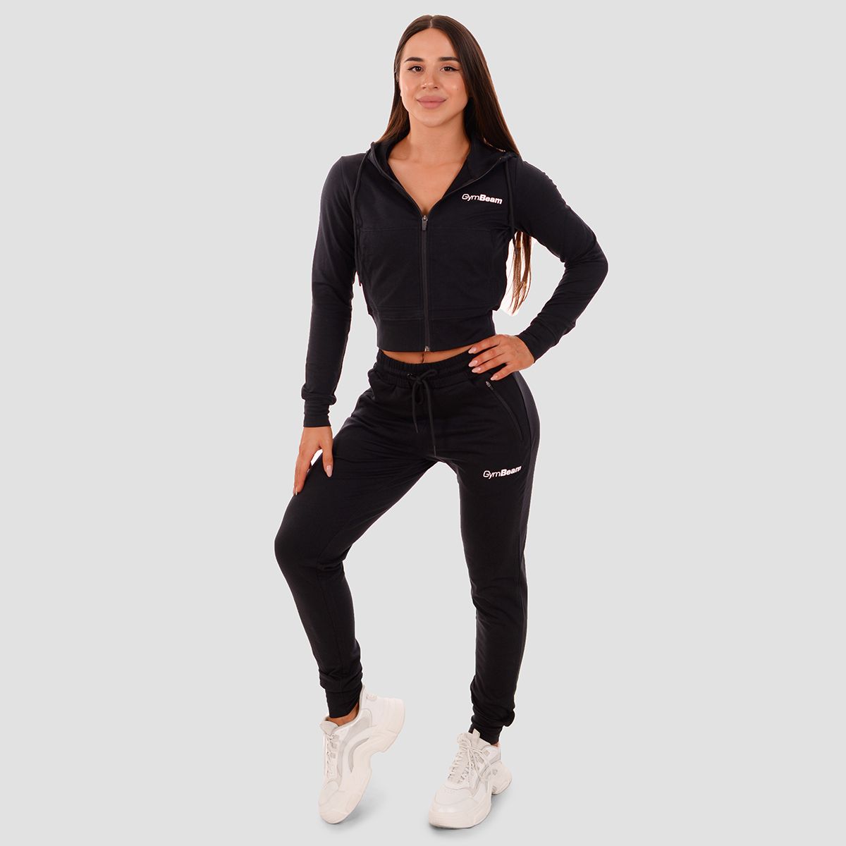 GYMBEAM - TRN NŐI KAPUCNIS PULÓVER - FEKETE