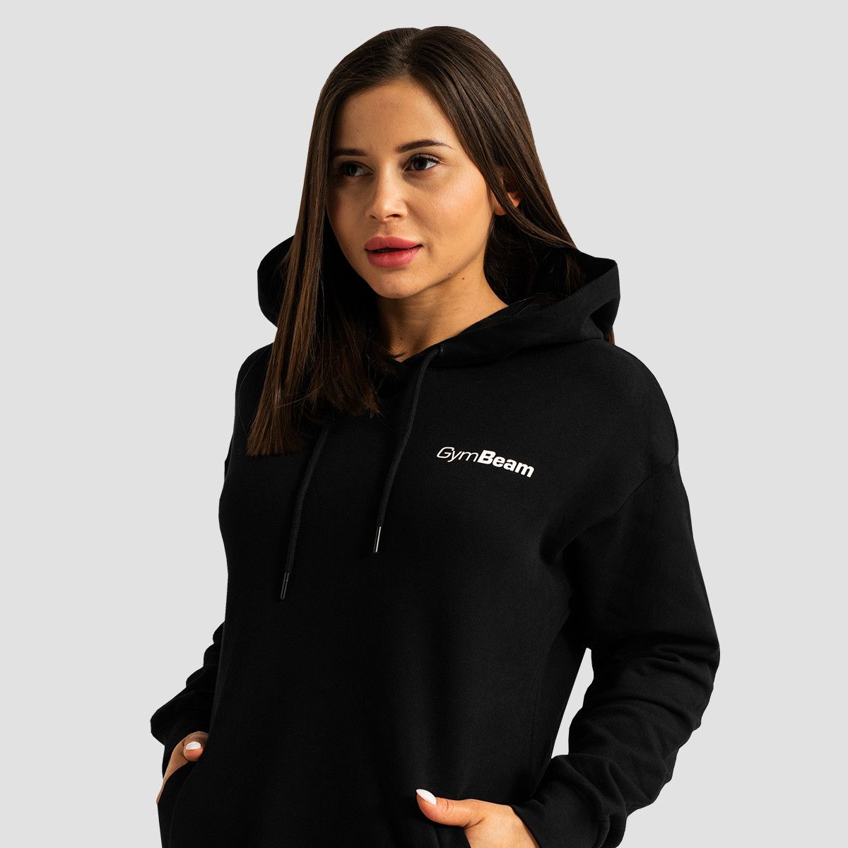 GYMBEAM - LIMITLESS LONGLINE NŐI KAPUCNIS PULÓVER - FEKETE