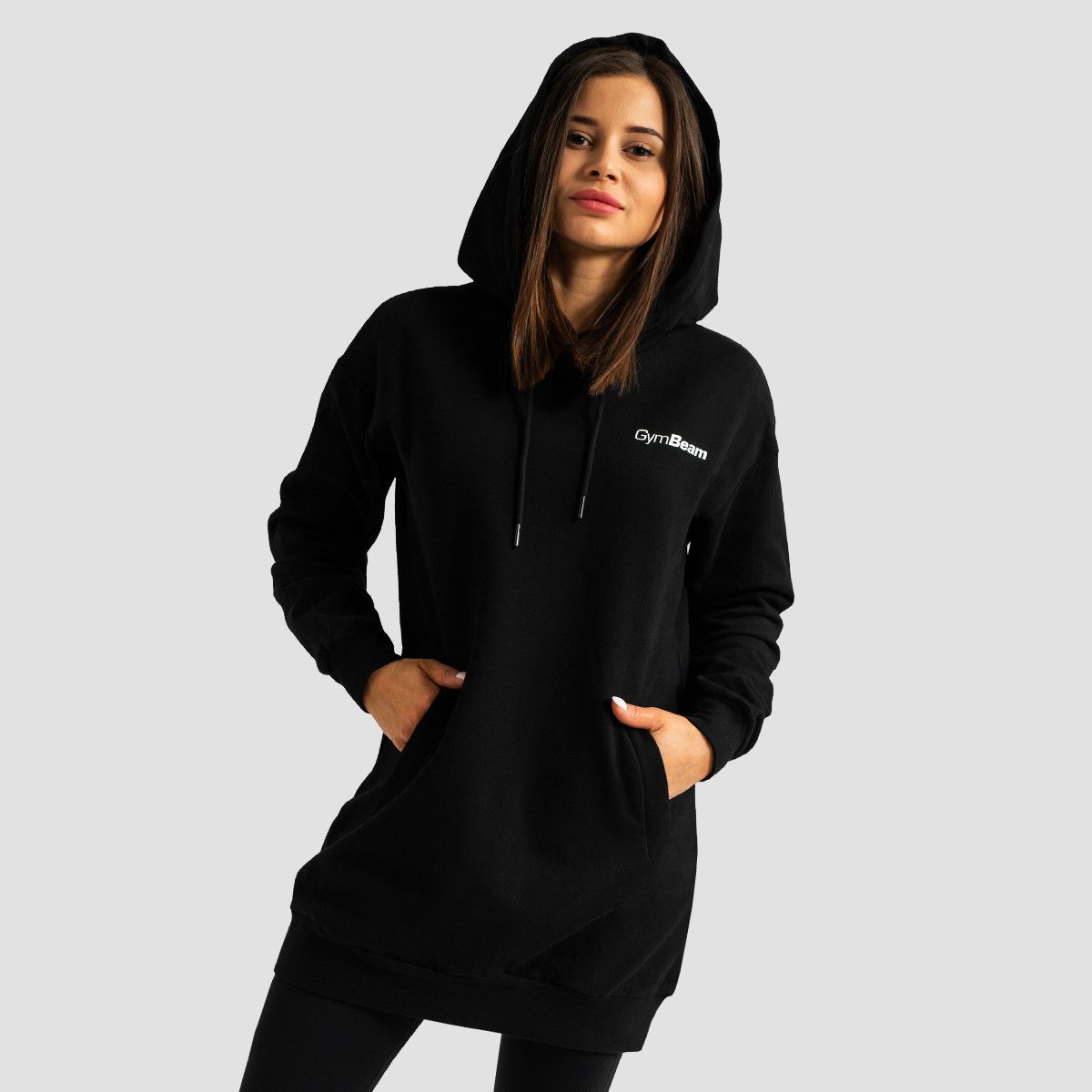 GYMBEAM - LIMITLESS LONGLINE NŐI KAPUCNIS PULÓVER - FEKETE