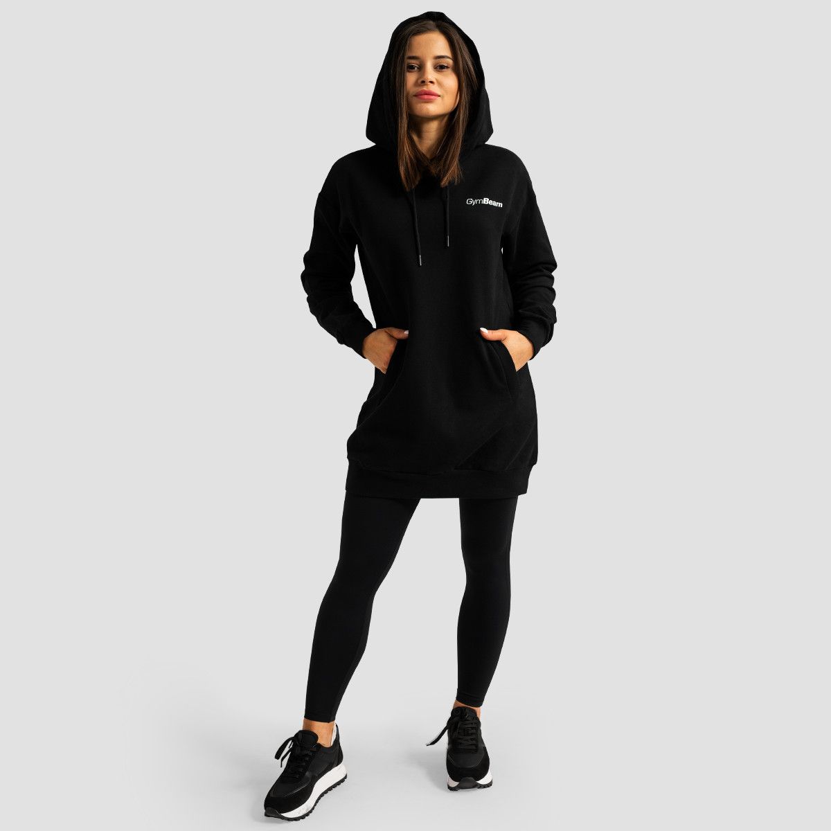 GYMBEAM - LIMITLESS LONGLINE NŐI KAPUCNIS PULÓVER - FEKETE