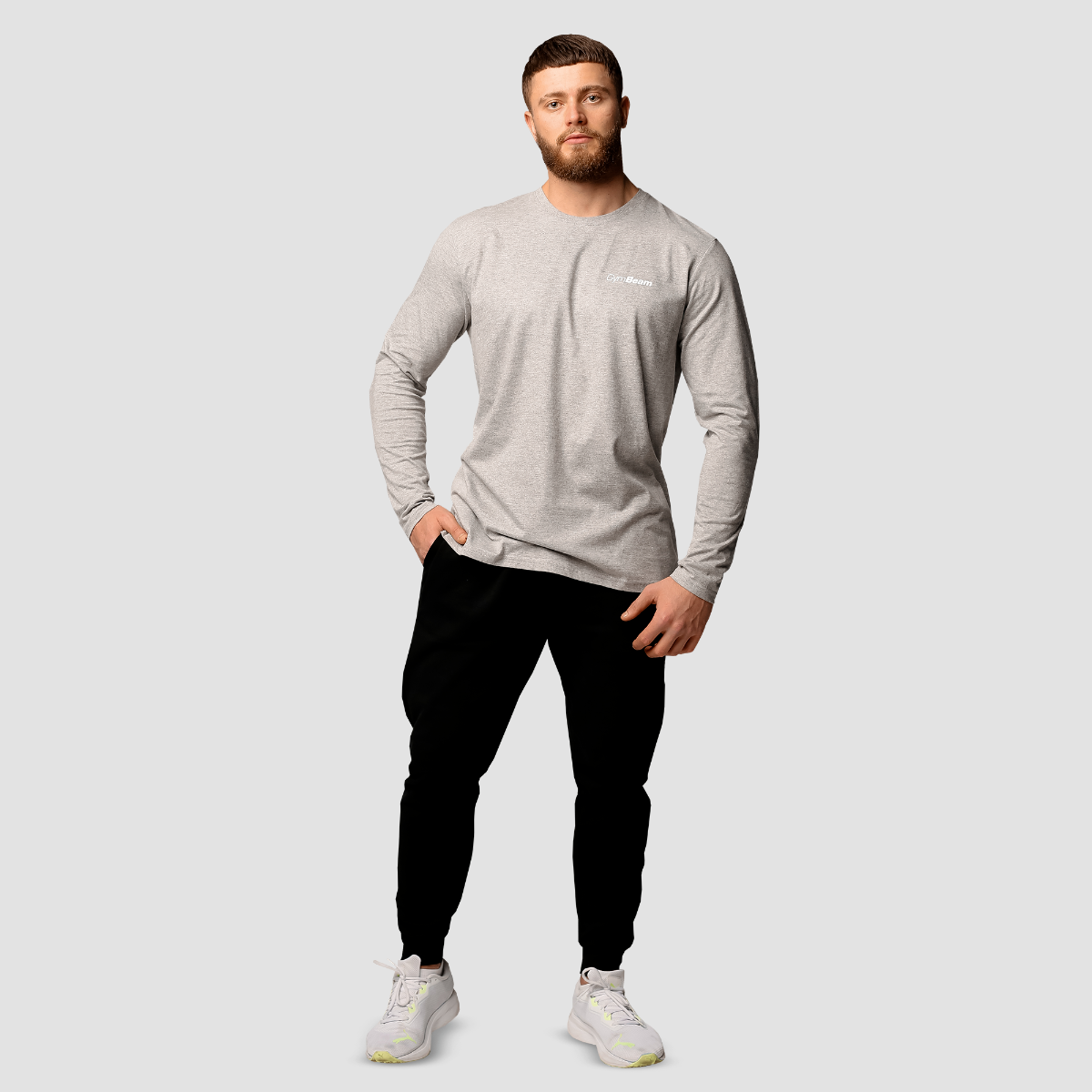 GYMBEAM - BASIC HOSSZÚ UJJÚ FÉRFI PÓLÓ - SZÜRKE GYMBEAM - BASIC HOSSZÚ UJJÚ FÉRFI PÓLÓ - SZÜRKE